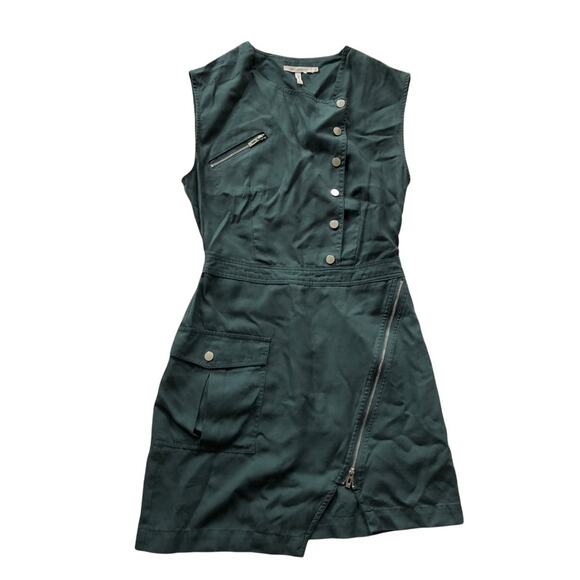 Avec Les Filles Utility Asymmetric Dress Snap Buttons Zipper 2 Teal Green EUC - Picture 1 of 12